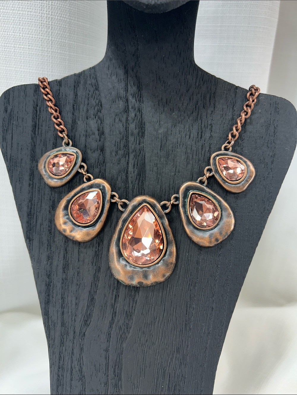 Copper-Tone Pink Teardrop Statement Necklace